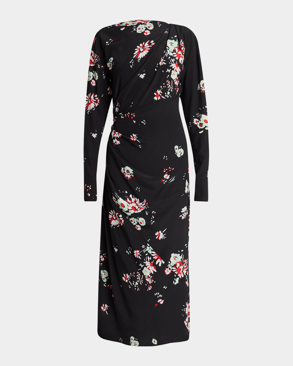 Trudie Floral Draped Long-Sleeve Dress
